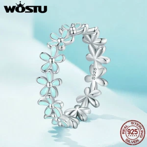 Wostu 925 Sterling Silver Small Blue Flower Wedding Ring Proposal Women Gift  - Picture 1 of 15