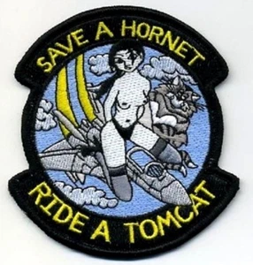 USN F/A-18 HORNET AVIATOR FLIGHT SUIT vêlkrö PATCH: SAVE A HORNET RIDE A TOMCAT - Bild 1 von 2