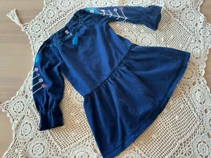 Tea Collection Blue Embroidered Peasant Girls Dress Sz 4 - Picture 1 of 5