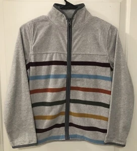 Oshkosh B'gosh Boys Kid Fleece Cozie: Striped Remix NWT Size 14 Gray Full Zip - Picture 1 of 11