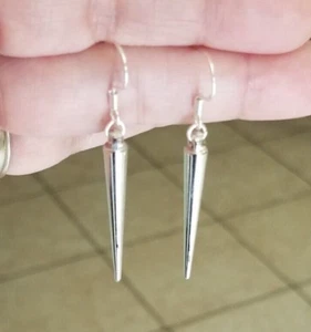 Unisex Silver Spike Earrings Spike Dangle Earrings Mens Earrings Womens Earrings - Picture 1 of 6
