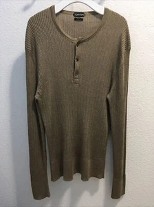 Tom Ford Langarm gerippt Seide Henley Kupfer Größe 58 - Bild 1 von 7