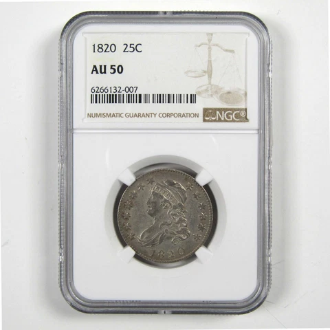 1820 Large 0 Capped Bust Quarter AU 50 NGC 89.24% Silver 25c SKU:I4974 Cover
