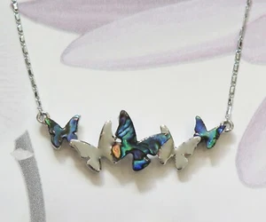 Silver Plated Real Lucky Paua Shell & Silver Butterfly Necklace Mothers Day Gift - Picture 1 of 2