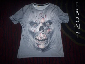 Schädelshirt lächelnd genäht T-Shirt gerissen gerissenes Skelett kriechen gruselig Goth Evil - Bild 1 von 2