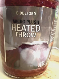 Biddeford Micro Plush Heated Throw 6 Heat Set Easy Care Long Cord Red - Picture 1 of 6
