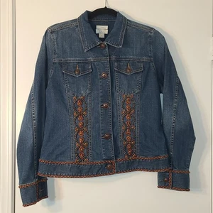 Christopher & Banks Chaqueta Vaquera Talla M Azul Cuentas Ribete Recortado Denim Boho Western - Imagen 1 de 8