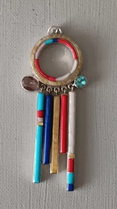 Sterling Silver & Multi Gemstone Mosaic Dangling Pendant - Picture 1 of 6