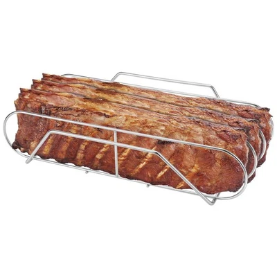 Extra Long Stainless Steel Rib Rack for Smoking and Grilling, Holds up to 3 F... - Image 1 of 4