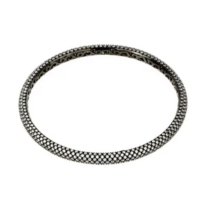 4mm Black Rhodium Plated Silver Stackable CZ Pave Bangle Bracelet made in italy - Picture 1 of 2