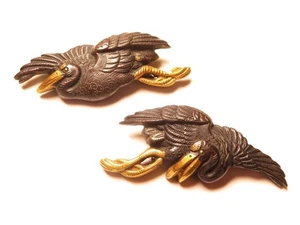 Edo Meiji Periode Japan Antik Shakudo Kranich Menuki ohne Box Schwert Katana Rüstung - Bild 1 von 8