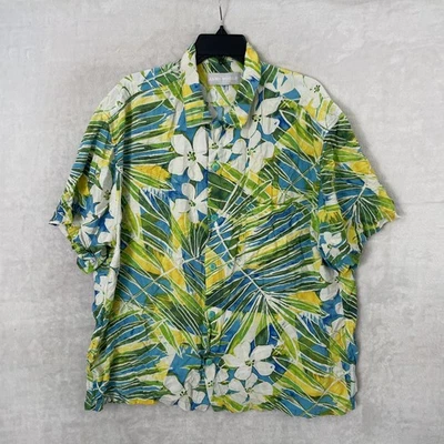 Camisa Hawiana Jams World Para Hombres Verde Floral XL Rayón Manga Corta Cuello Bolsillo Foto 1 de 4