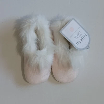 Pottery Barn Kids Velvet & Faux Fur Slippers Light Pink 10-12 NWT - Image 1 of 4