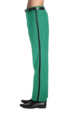CONCITOR Men's TUXEDO Pants Front BLACK Satin Band Stripe EMERALD GREEN Color 36 - Image 1 of 4