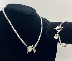 Ralph Lauren Necklace & Bracelet Set Silver Tone Beads On Chain Toggle - Picture 1 of 12