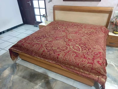 Handmade Bedding Kashmiri Jacquard Design 100% Cashmere Bedspread Reversible - Image 1 of 4