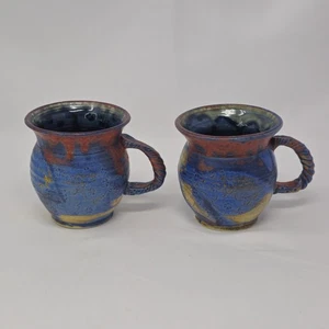 Two Michael Kennedy Sligo Studio Pottery Mugs Cups Ireland Blue Stoneware  - Picture 1 of 20