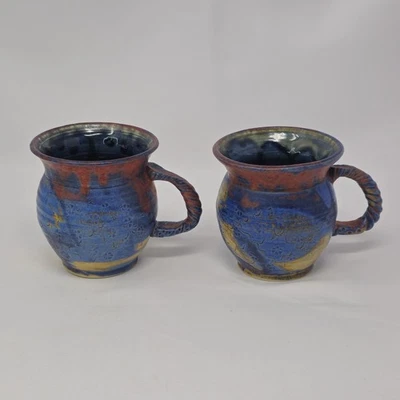 Two Michael Kennedy Sligo Studio Pottery Mugs Cups Ireland Blue Stoneware  - Image 1 of 4