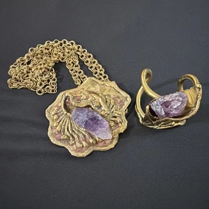 Vintage Copa Collection Amethyst Brutalist Manschette & großer Anhänger Halskette/Gürtel - Bild 1 von 16
