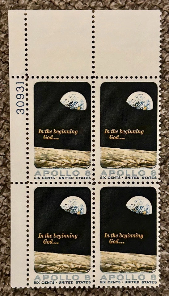 Scott #1371 Apollo 8 Moon Orbit, 1969 US 6c Block Stamps, og, mnh, vf/xf - Image 1 of 2