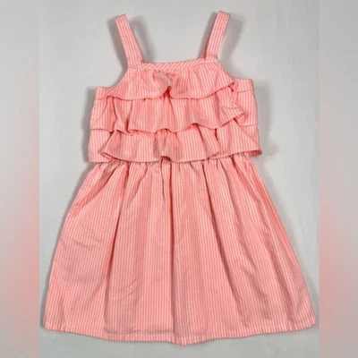 GYMBOREE Toddler Girls’ Island Cruise Neon Orange Striped Ruffle Dress Size 2T - Image 1 of 4