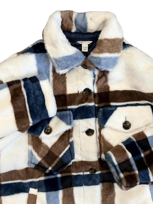 Chaqueta de mujer Cato suave de felpa de piel sintética a cuadros de gran tamaño calce relajado talla 14/16 W Foto 1 de 4