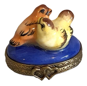 LIMOGES PEINT MAIN Schmuck-/RINGSCHATULLE-2-SWEET LOVEBIRDS-MARQUE DEPOSEE-PV-Mini - Bild 1 von 8