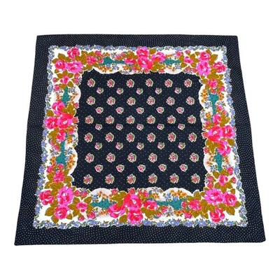 Bufanda Cuadrada Floral Grande Vintage 36" Rosas Negras Flores Silvestres Rosa Verde Flores Foto 1 de 4