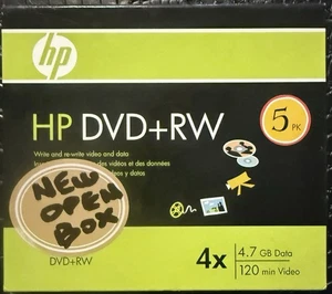 Blank DVD RW 5 Pack HP 4x DVD+RW ReWritable Disc Media 4.7GB Slim Jewel Case New - Picture 1 of 3