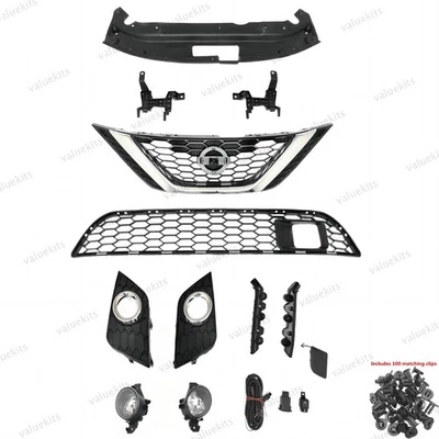12PC For Sentra 2016-2019 Bumper Upper Lower Chrome Grille Mesh Fog lights kit Foto 1 de 4