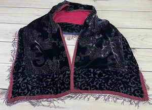 Velvet Burnout Scarf Vintage Mary Lynn O’Shea Beaded Fringed Wearable Art Boho - Picture 1 of 17