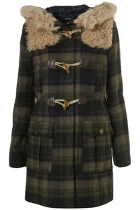 New TOPSHOP check sheepskin duffle coat UK 6 in Check/Multi - Picture 1 of 4