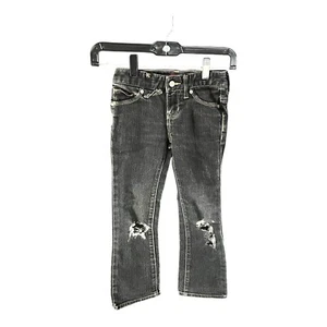 Old Navy Girls Black Boot Cut Denim Jeans Size 6 Adjustable Waist Distressed - Picture 1 of 12
