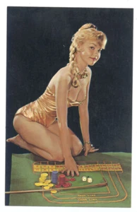 Sexy GAMBLER PINUP On a BACCARAT Gambling Table - ca1950s Postcard - Rare - Picture 1 of 2