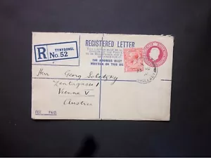 GB Wales Stationery KGV 41/2d Registered Envelope TYNYGONGL ANGLESEY to Austria - Picture 1 of 2