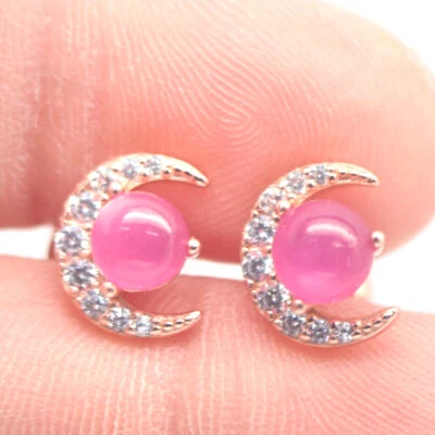 Beheizte Edelstein 5 mm Rosa Rubin & Zirkonia Ohrringe 925 Sterlingsilber - Bild 1 von 4