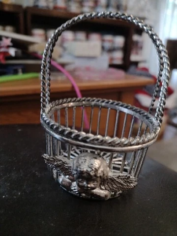Vintage Dept 56 Mini Metal Basket With Angel 4" Cover