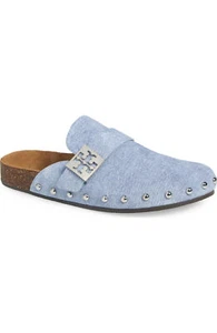 Mula de gamuza con tachuelas suaves para mujer Tory Burch, azul nube plateada - Imagen 1 de 2