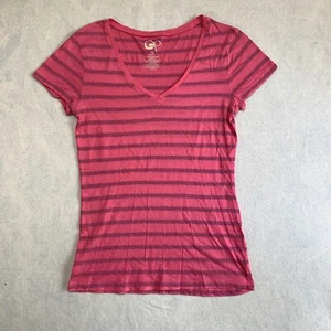 Ocean Pacific OP T Shirt Juniors Women's Large 11/13 Pink Striped Organic Cotton - Picture 1 of 10