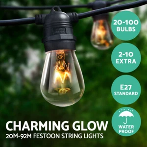Jingle Jollys 20M-92M Festoon Lights String Lighting Waterproof Outdoor - Picture 1 of 11
