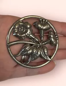 Vintage Signed Danecraft Large Sterling Silver Vintage Flower Scarf Pin Brooch - Picture 1 of 8