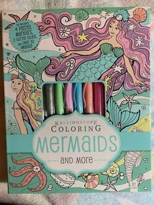 KALEIDOSCOPE COLORING MERMAIDS BOOK KIT NIB WITH MARKERS & GLITTER GLUE! MERMAID - Imagen 1 de 7