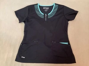 Grey’s Anatomy Scrub Top Large Womens Black Green Active Quarter Zip - Picture 1 of 4