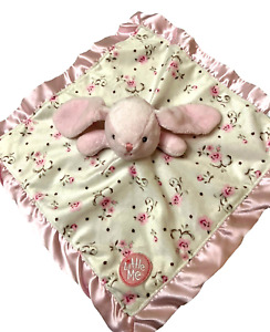 Little Me Bunny Floral Plush Security Blanket Lovey Pink Satin Trim 14 x 14 in