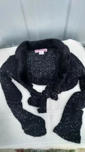 My Michelle Girls Black Metallic Faux Fur Collar Shrug Size Medium - Picture 1 of 2