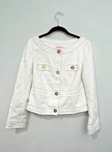 Lilly Pulitzer Small Ivory Raw Edges & Gold buttons blazer jacket Gently used - Picture 1 of 10