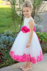 Rose Petals Floral Lace Heart Cutout Flower Girl Dress Communion Dresses 185T - Picture 1 of 67
