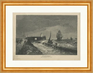 Alte Liebe bei Cuxhaven Hamburg Leuchtturm Steg Schiff Holzstich E 24808 Gerahmt - Bild 1 von 1