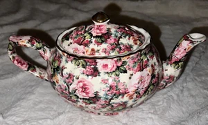 Vintage Arthur Wood England Teekanne rosa Rosen mit Goldrand - Bild 1 von 5