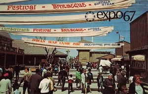 Cartolina vintage Expo67 Fiera mondiale 1967 Montreal Canada Fort Edmonton souvenir - Foto 1 di 2